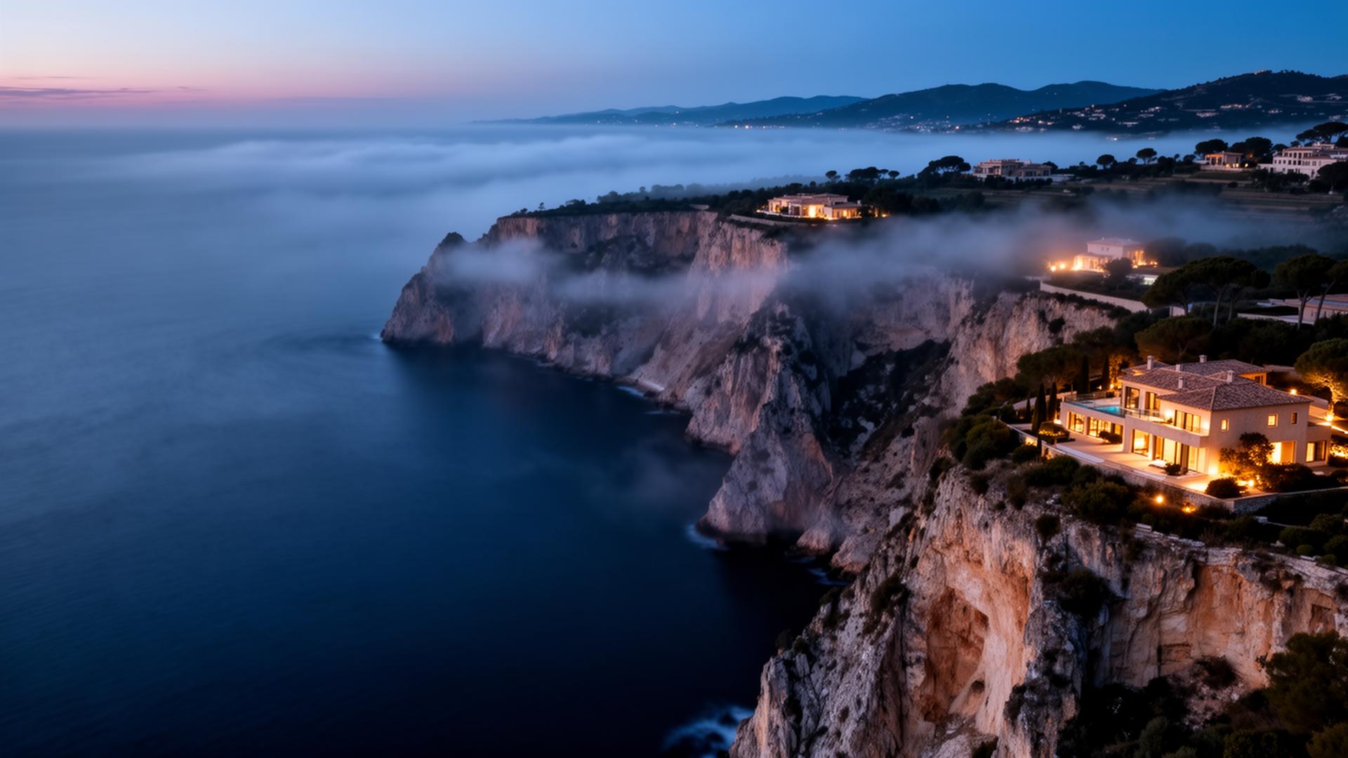 Luxury villas on the Spanish Mediterranean coast at dusk